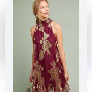 Anthro Hemant & Nandita Gold Rose Dress